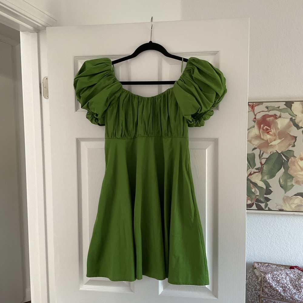 Abercrombie & Fitch Olive Green Puff Sleeve Dress